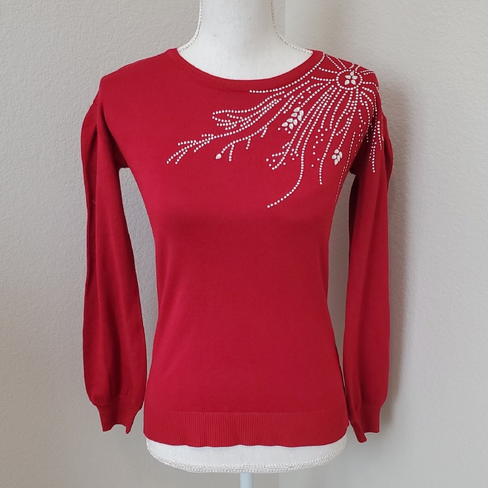 ( 4 for $10) NWT Chic Red Embellished Sweater